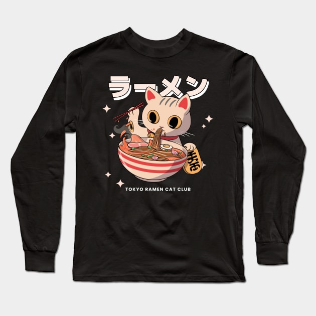 Tokyo Ramen Cat Club Japanese Neko Aesthetic Anime Long Sleeve T-Shirt by uncommontee